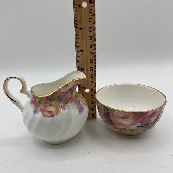 Vintage Golden Crown E & R Fine Bone China Creamer and Sugar Dish England - Picture 5 of 5